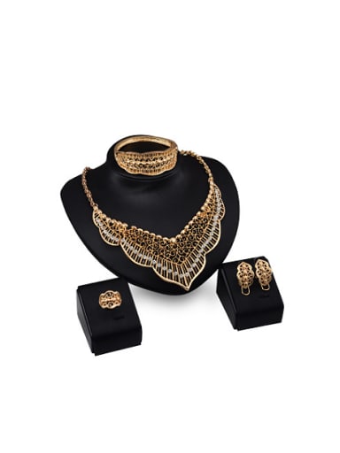 Alloy Imitation-gold Plated Vintage style Hollow CZ Four Pieces Jewelry Set