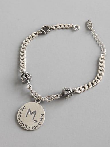 Sterling silver vintage handmade crown chain tag zircon bracelet