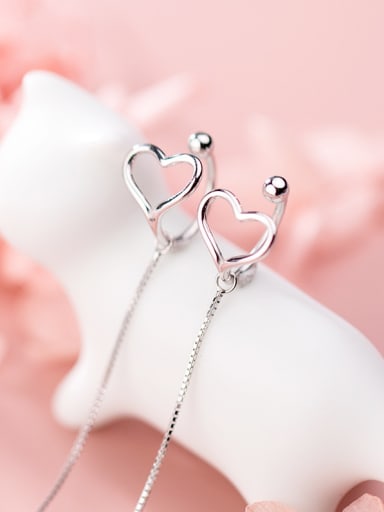 925 Sterling Silver With Platinum Plated Personality  Hollow Heart Threader Earrings