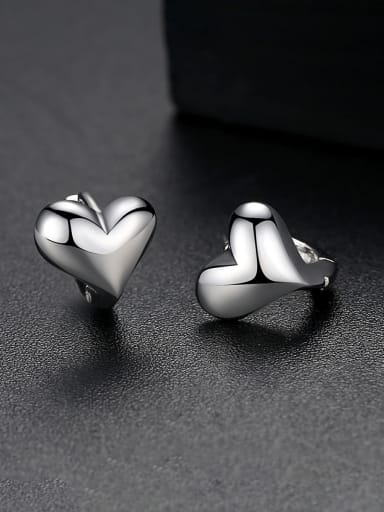 Copper With White Gold Plated Cute Heart  Stud Earrings