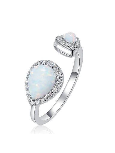Fashion Water Drop Opal stones 925 Silver Opening Ring