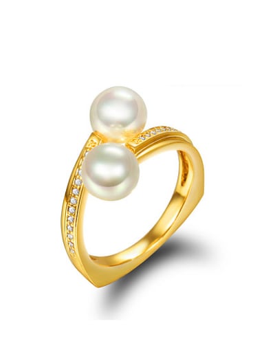 Luxury 18K Gold Plated Double Artificial Pearl Ring