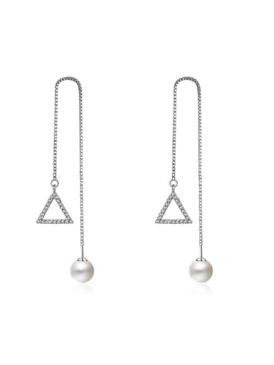 Simple Hollow Triangle Imitation Pearl Line Earrings