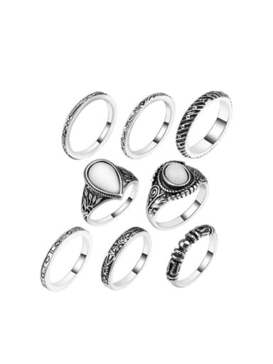 Retro style White Opal stones Silver Plated Alloy Ring