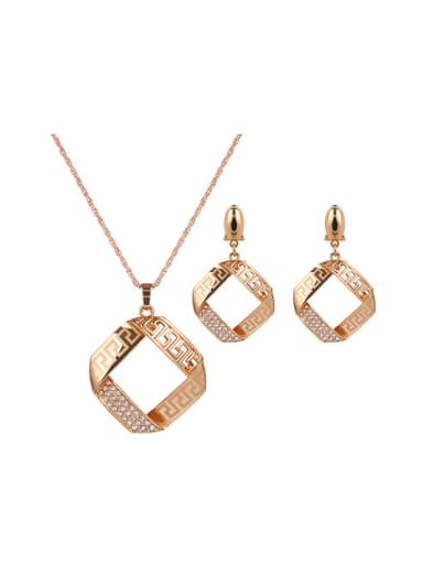 2018 Alloy Imitation-gold Plated Fashion Hollow Square Two Pieces Jewelry Set