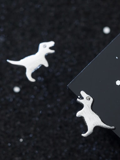 925 Sterling Silver With Silver Plated Cute Dinosaur Stud Earrings