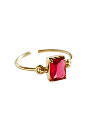 Fashion Red Zircon Gold Plated Silver Opening Ring