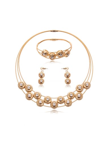 custom Alloy Rose Gold Plated Fashion Rhinestones Round Three Pieces Jewelry Set