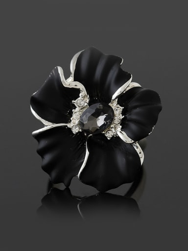 Personalized Black Enamel Flower Rhinestones Alloy Ring