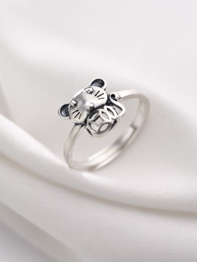 925 Sterling Silver With Silver Plated Cute  Mouse Free Size Rings