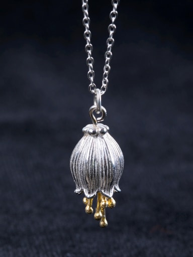 Elegant Bell Flower Pendant 925 Silver Necklace
