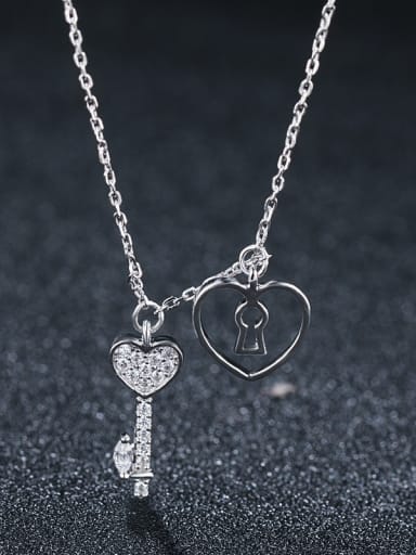 925 Sterling Silver With Platinum Plated Simplistic Heart Necklaces