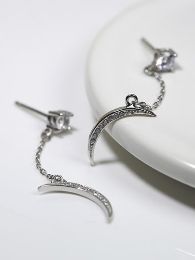 Simple Shiny Zirconias-Studded Moon 925 Silver Drop Earrings