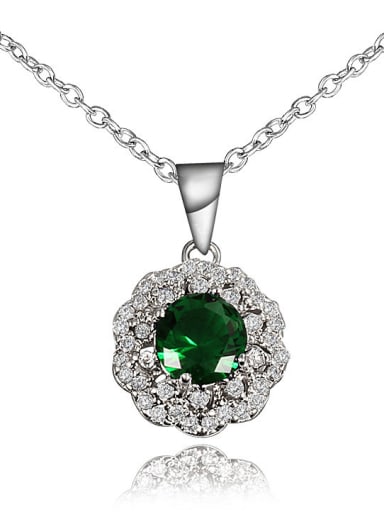 Women Green Round Shaped Zircon Necklace