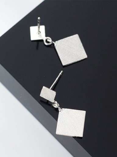 925 Sterling Silver With Silver Plated Simplistic Square Stud Earrings