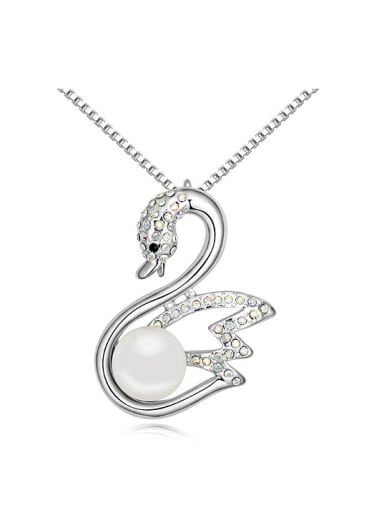 Exquisite Imitation Pearl Shiny White Crystals-studded Swan Alloy Necklace