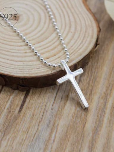 925 Sterling Silver With Platinum Plated Simplistic Smooth Cross Necklaces