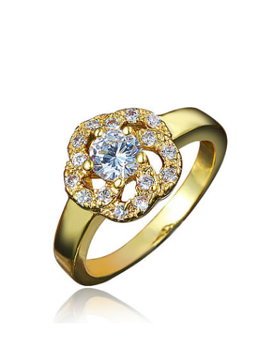 Women Exquisite 18K Gold Plated Flower Shaped Zircon Ring