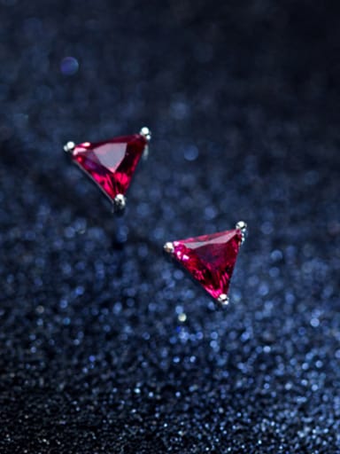Fashion Red Triangle Shaped Zircon S925 Silver Stud Earrings