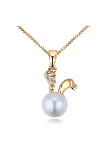 Fashion Imitation Pearl Tiny Zirconias Rabbit Pendant Alloy Necklace