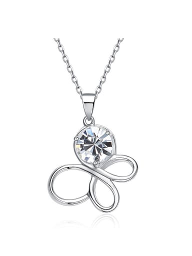 Simple Hollow Butterfly austrian Crystal Pendant 925 Silver Necklace
