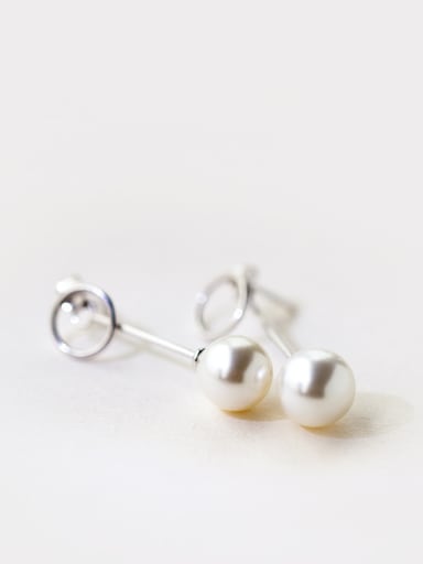 Fresh Round Shaped Artificial Pearl S925 Silver Drop Earrings