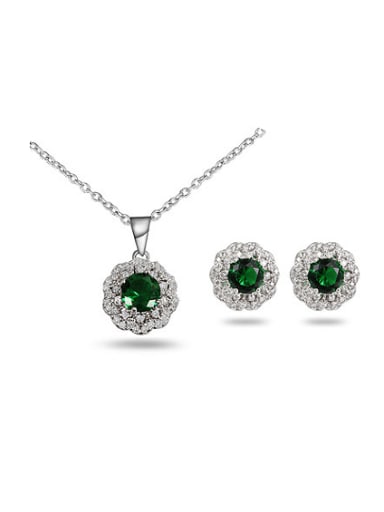 Creative Green Round Shaped Zircon Two Pieces Jewelry Set