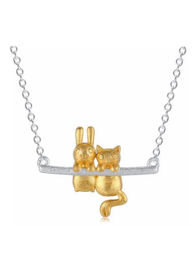 925 Sterling Silver Two Gold Plated Rabbits Necklace