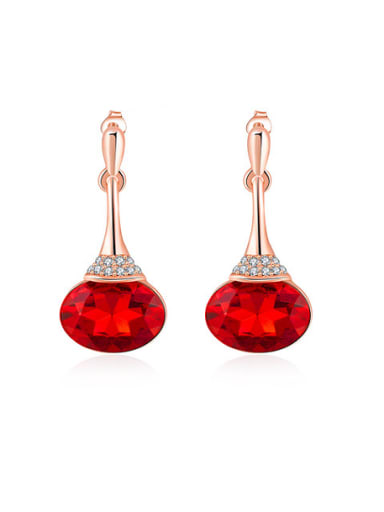 Red Egg Shaped Glass Stone Stud Earrings