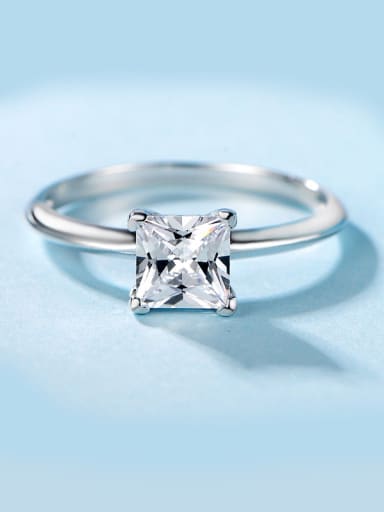 S925 Silver Square Zircon Engagement Ring