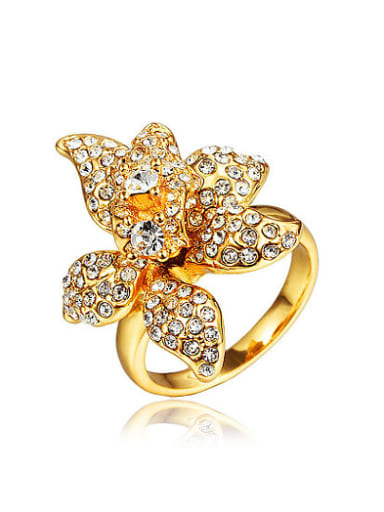 Exquisite 18K Gold Plated Flower Shaped Zircon Ring