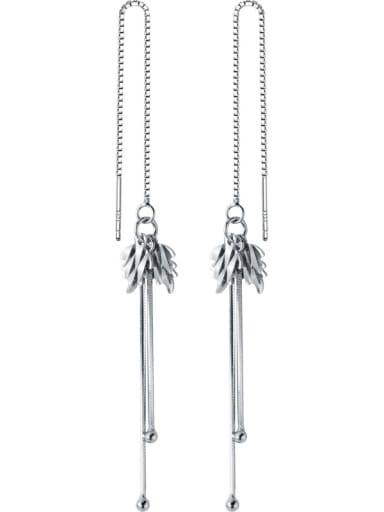 925 Sterling Silver With Platinum Plated Fashion Leaf Threader Earrings