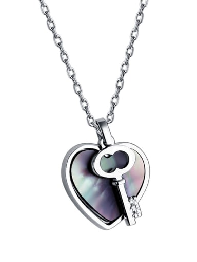 925 Sterling Silver With Shell Heart shaped key  Necklace