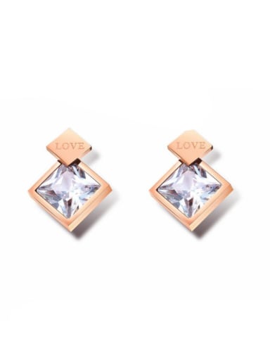 Stainless Steel With Rose Gold Plated Simplistic Square Stud Earrings