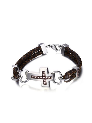 custom Personality Brown Cross Shaped Artificial Leather Bracelt