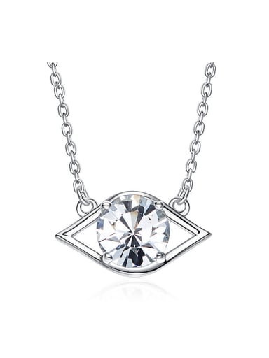 Simple Eye shaped Cubic austrian Crystal Pendant 925 Silver Necklace