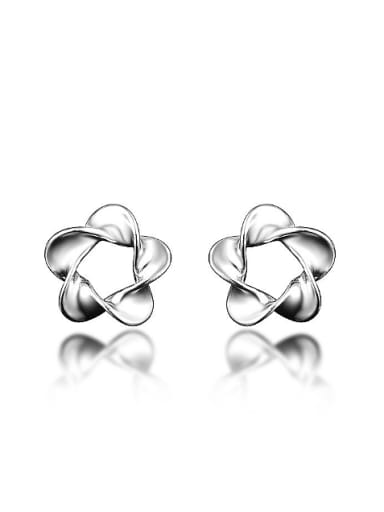 Simple 925 Sterling Silver Twisted Flower Stud Earrings