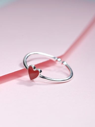 Simple Red Glue Heart 925 Silver Opening Ring
