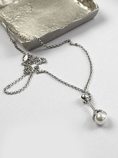 Personalized Artificial Pearl Antique Silver Plated Silver Necklace