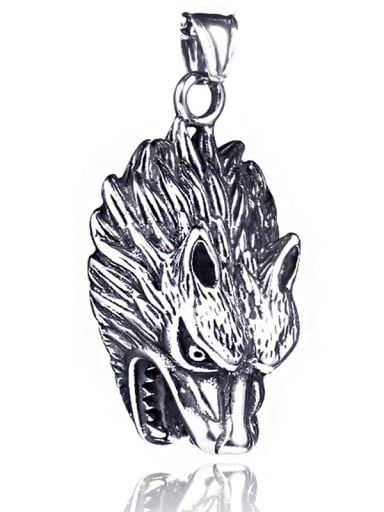 Stainless Steel With Antique Silver Plated Personality head of a wolf Necklaces