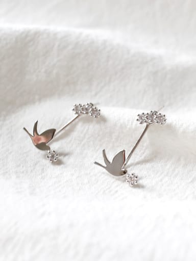 Fashion Little Dove Cubic Zircon Silver Stud Earrings
