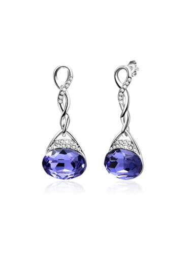 Delicate Purple Water Drop Shaped Glass Stone Drop Earrings