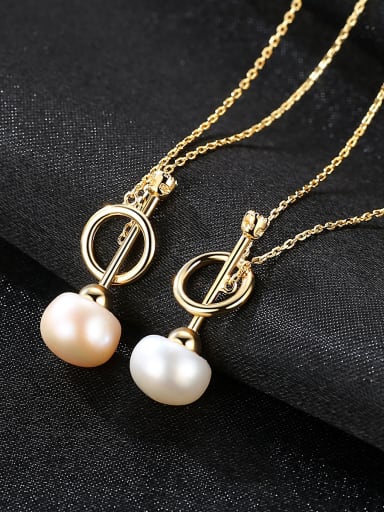 Pure silver 8-8.5mm natural freshwater pearl gold necklace