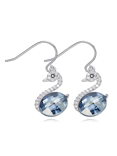 Elegant Tiny Swan Oval austrian Crystal 925 Silver Earrings