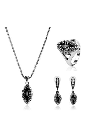 2018 2018 2018 2018 Alloy Antique Silver Plated Vintage style Artificial Stones Oval-shaped Three Pieces Jewelry Set