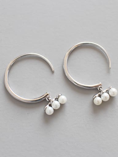 925 Sterling Silver  Imitation Pearl Trendy Round Hoop Earrings