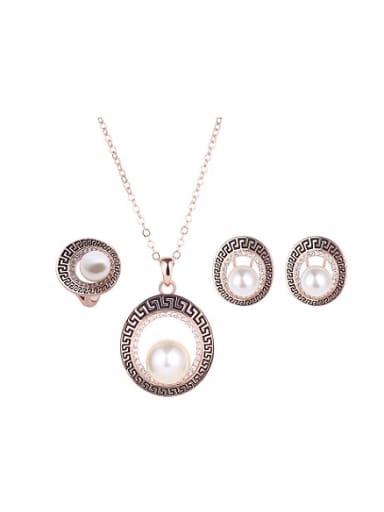 Alloy Rose Gold Plated Fashion Artificial Pearl Hollow Circle Three Pieces Jewelry Set