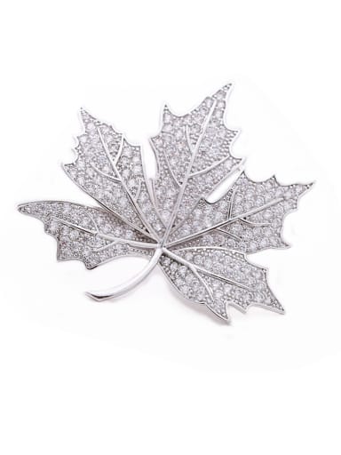 Fashion Cubic Zirconias-covered Maple Leaf Copper Brooch