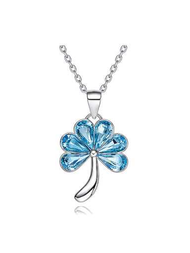Fashion Blue austrian Crystals Flower 925 Silver Pendant