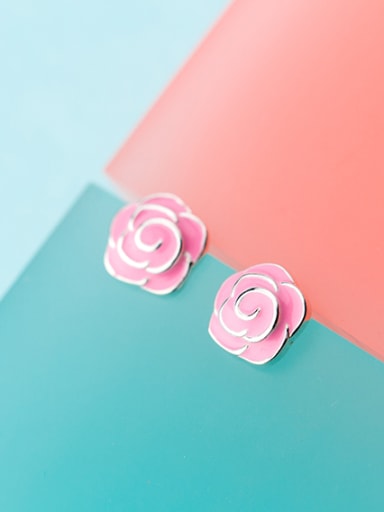 Women Pink Flower Shaped Glue Stud Earrings